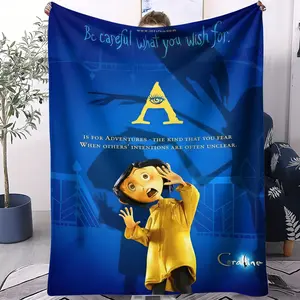 Ghost Mom cartoon character blanket, Caroline letter A-Q series pattern, very suitable for sofa and bedroom nap, multifunctional blanket, perfect gift for children, a single-sided printed blanket