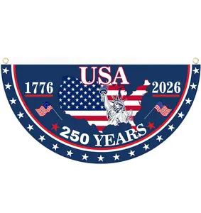 250th Anniversary USA Flag 18*36in/36*72in Patriotic Bunting with Statue of Liberty Map & Stars for Wall Front Door Porch Fence Outdoor Decorations
