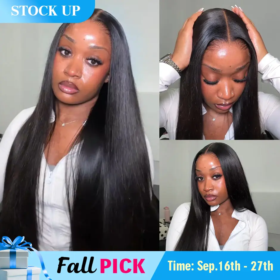 【HOT】FORGIRLFOREVER 13x6 Straight Human Hair Lace Fronal Wig Effortless Install Pre-Cut Lace Ear to Ear Wear Go Glueless Wig With Drawstring For Women