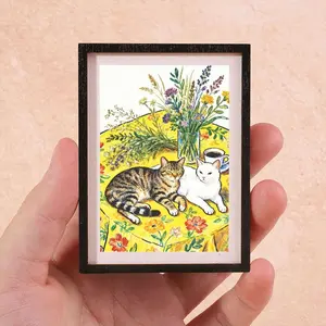 Miniature Cat Nap Frame Fridge Magnet, Warm Oil Painting Style, Perfect for Home Decor & Art Lovers, Adds Cozy Atmosphere