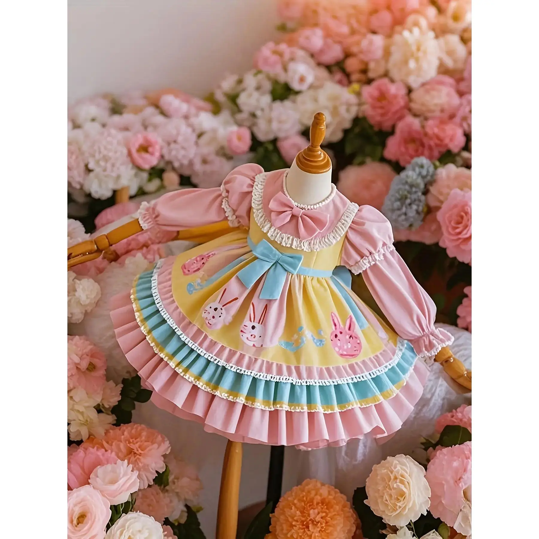Girls' French-Style Sweetheart Neckline Long Sleeve Tutu Dress - A-Line Layered Ruffles Skirt, Pastel Pink & Blue Gradient, Bow Waist, Non-Stretch Hand Washable Tulle Dress for Birthday, Banquet, Long Sleeve Dresses - Girls' French-Style Sweetheart Neckline Long Sleeve Tutu Dress - A-Line Layered Ruffles Skirt, Pastel Pink & Blue Gradient, Bow Waist, Non-Stretch Hand Washable Tulle Dress for Birthday, Banquet, Long Sleeve Dresses -