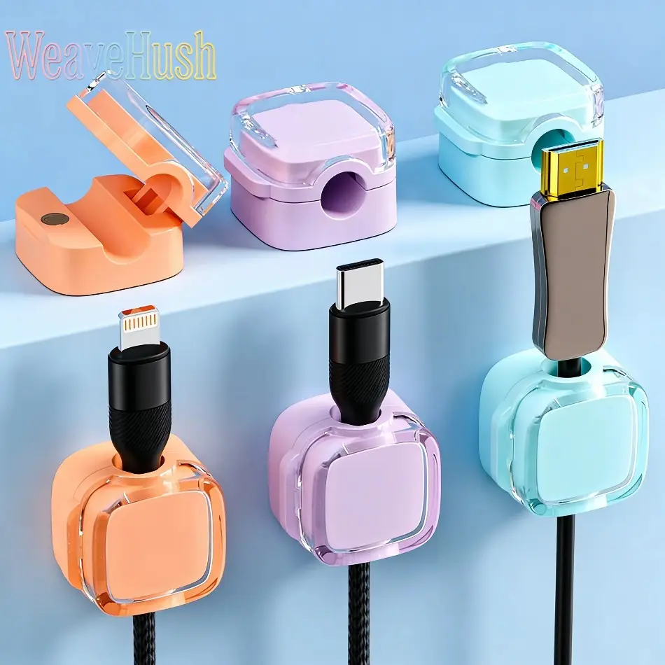 Sleek Magnetic Cable Organizers, 18-Piece Solid Color Clips, Self-Adhesive Charger Cord Holder for Wall & Desk Organization, Cord Storage, Organize Cords