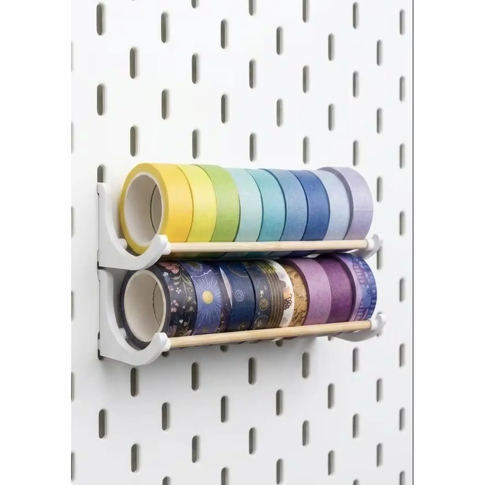 Washi Tape Holder for IKEA Skadis Pegboard, 3D Printed Wooden Dowel Tape Organizer, Craft Desk Storage