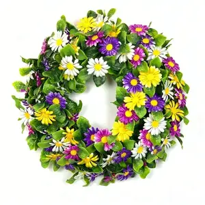 A Spring Anti-Ultraviolet Imitation Flower Wreath, a Realistic Mixed-Color Chrysanthemum Flower Wreath Decoration, Suitable for Hanging on Doors, Walls, Decorating Indoor Cabinets, Outdoor Porches, Balconies, Windows, And Also for Party Decorations