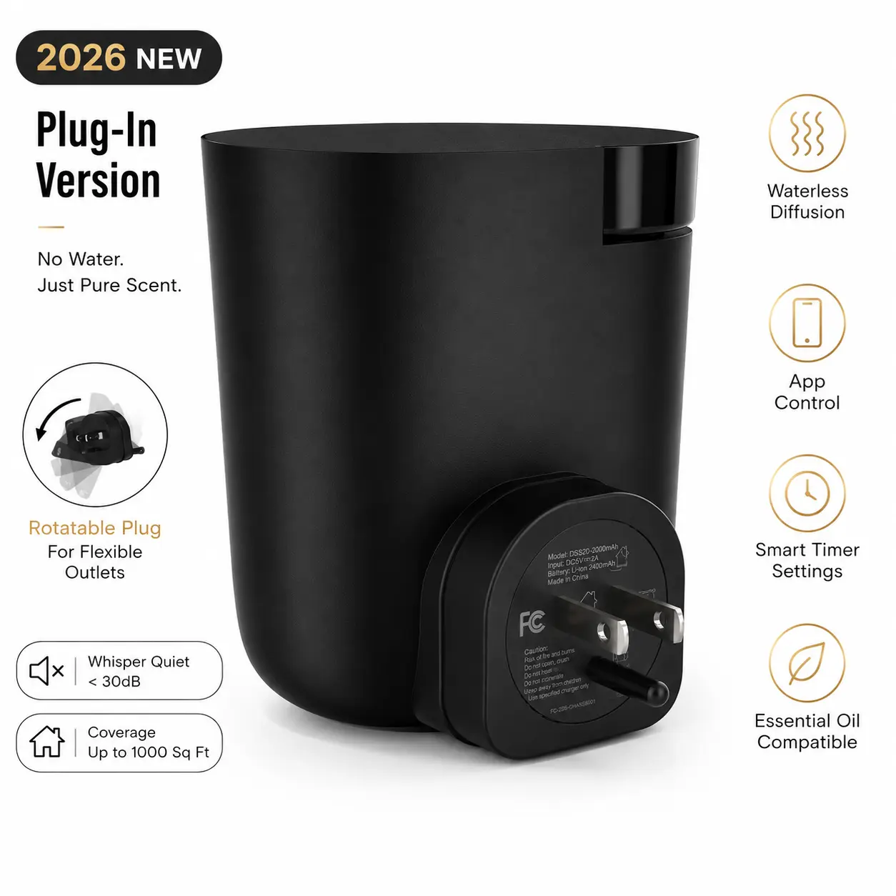 Modern App-Controlled Hotel-Inspired Loft Plug-In Waterless Aroma Diffuser - 2026 Upgraded Cold-Air Nebulizing Essential Oil Atomizer, 24hr Continuous Scent for Everyday Use, Room, Gift