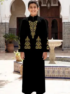 Moroccan Style Boy Collar Jubba Robe, Velvet Body Court Scroll Embroidery, Multi-Occasion Formal Long Gown