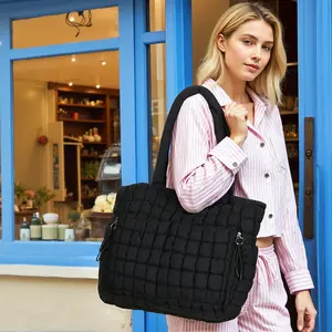 Herald Quilted Puffer Tote Bag for Women, Bubble Puffy Handbag with Compartments, Shoulder Purse for Work Travel Gym