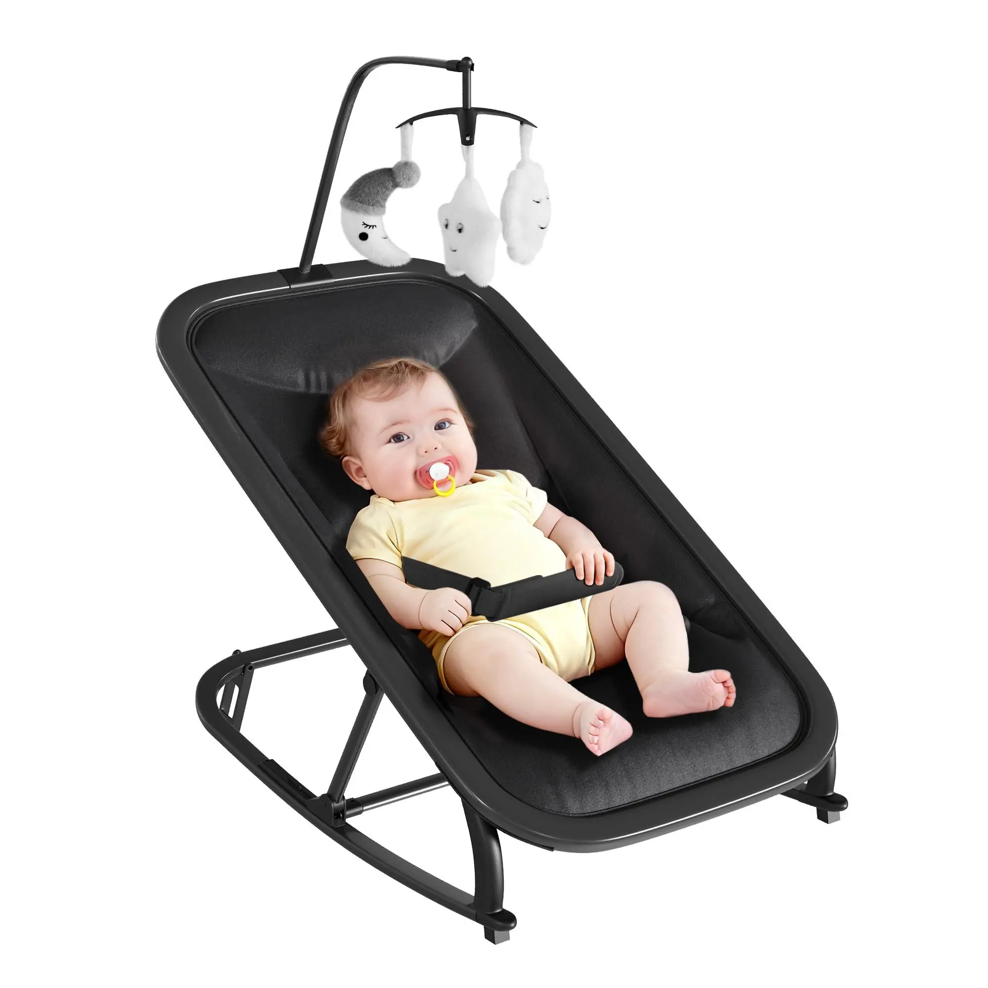 GAOMON Baby Swing for Infants, Baby Swing Chair with Toy Bar, 3-Position Infant Rocker Adjustable Recline, Front-to-Back Baby Rocker Motion with Lock, Lightweight Aluminum Frame Indoor Use, Black