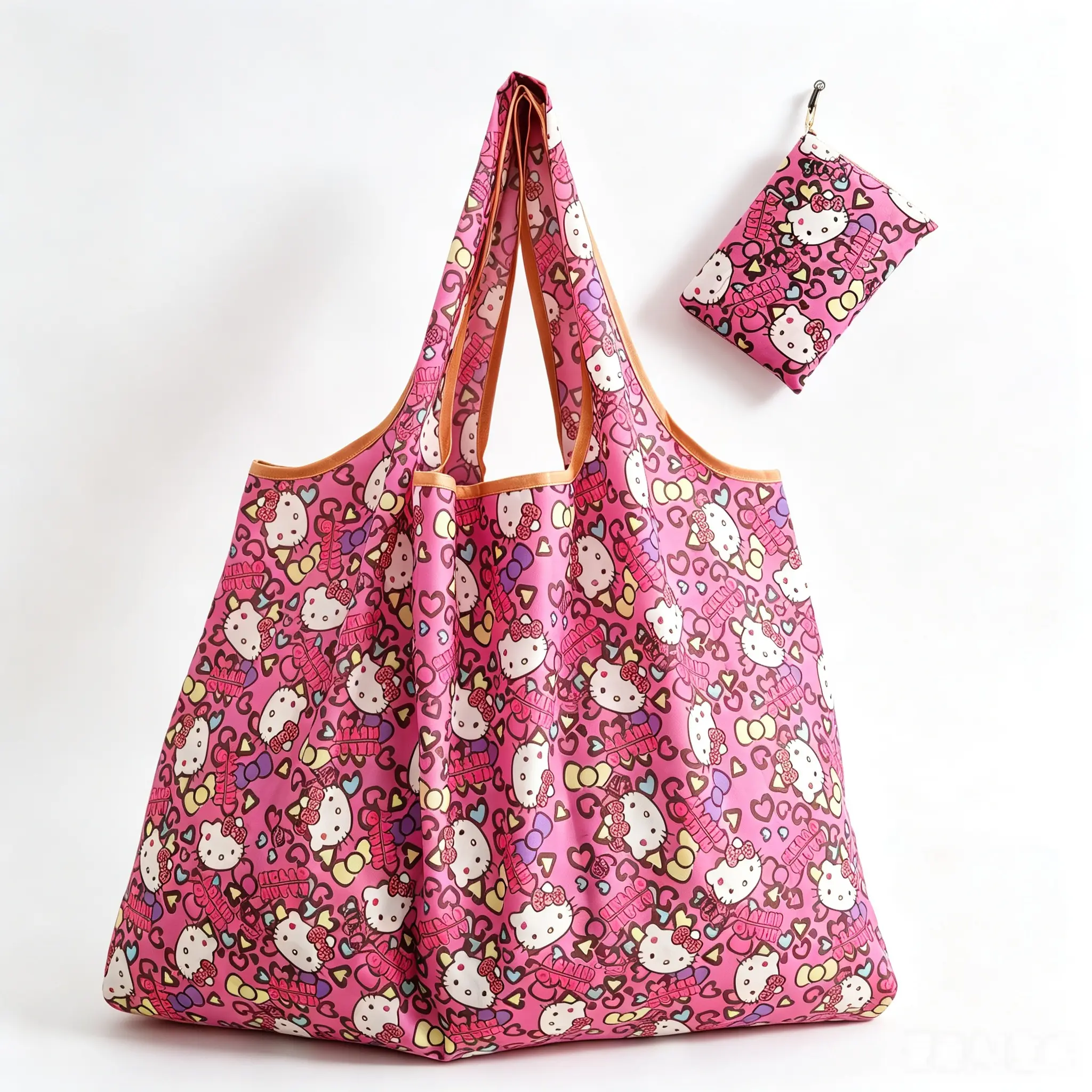Hello Kitty Foldable Storage Tote Bag Portable Lightweight Reusable Shopping Shoulder Bag Kawaii Daily Handbag for Girls & Women