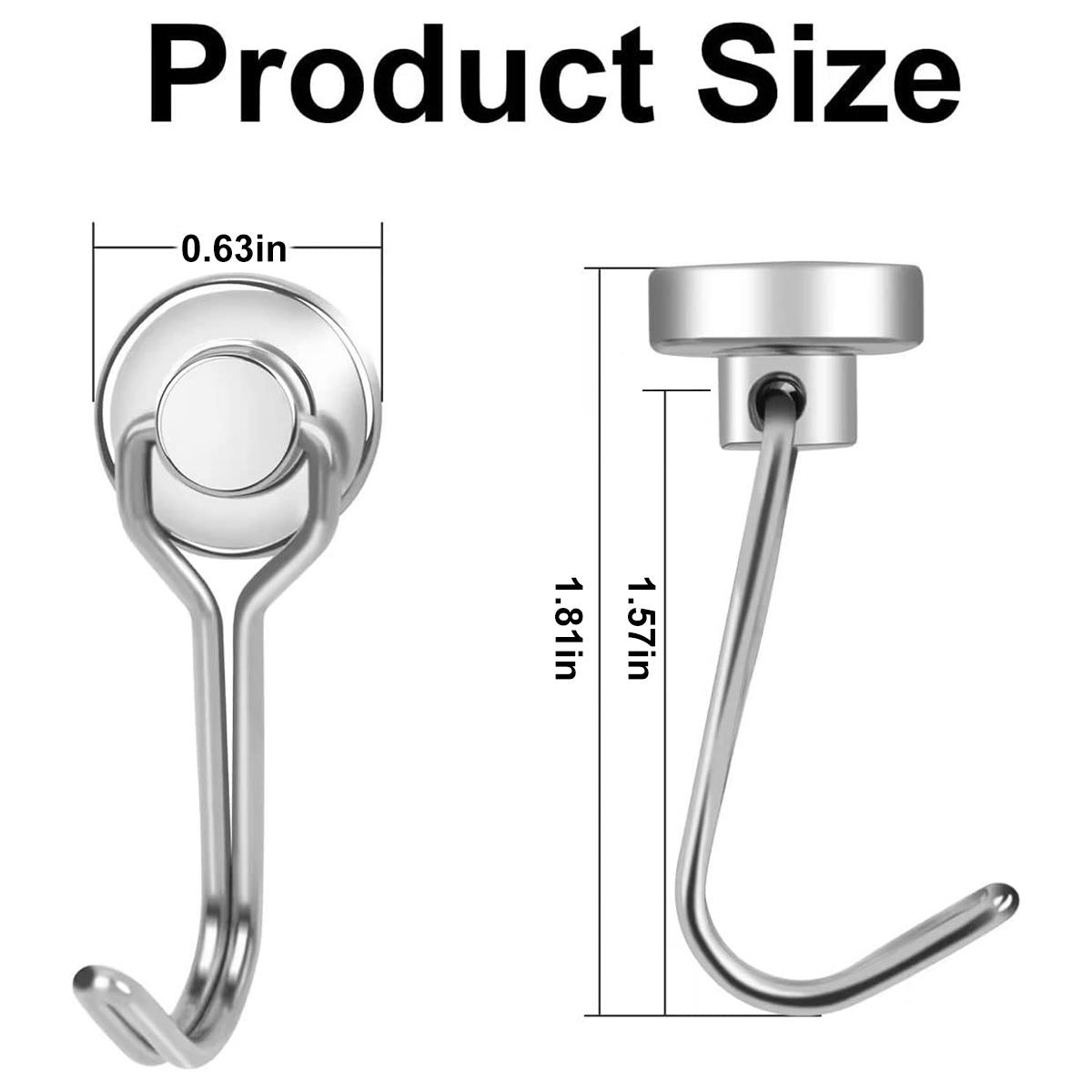 8PCS Swivel Swing Magnetic Hook New Upgraded Strong Neodymium Magnet Hook for Refrigerator & Magnetic Surfaces Silver 30lb Magnetic Hooks