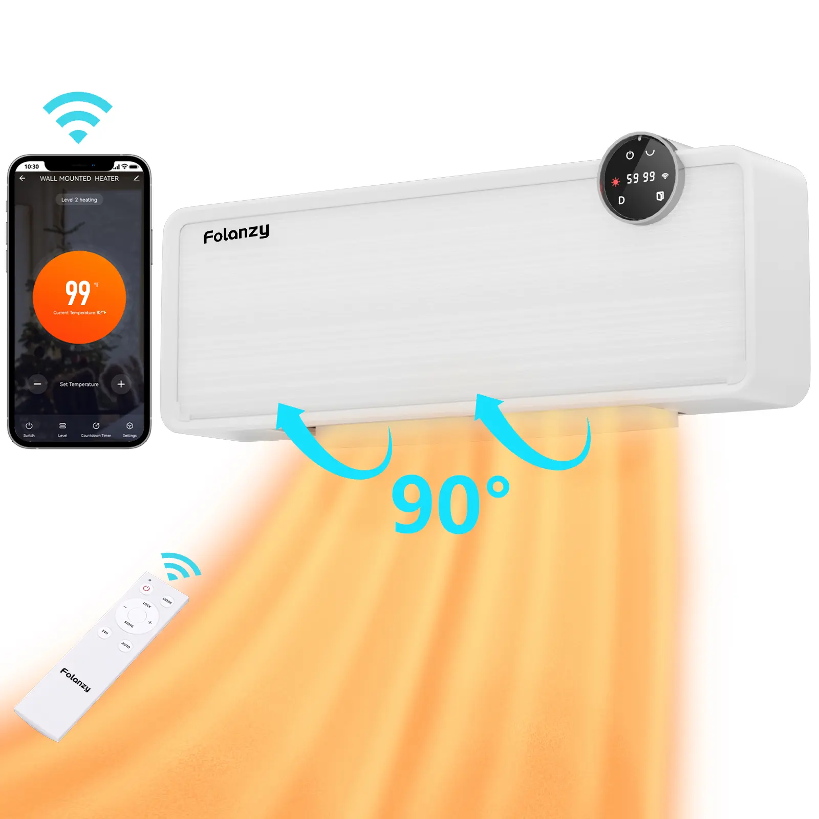Folanzy Smart Wall Heater,1500W Electric Space Heaters for Indoor Use