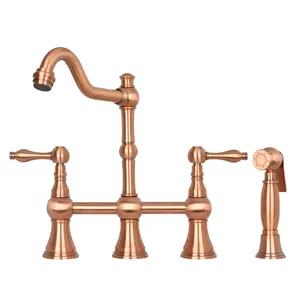 Two-Handles Copper Bridge Kitchen Faucet with Side Sprayer - AK96718C