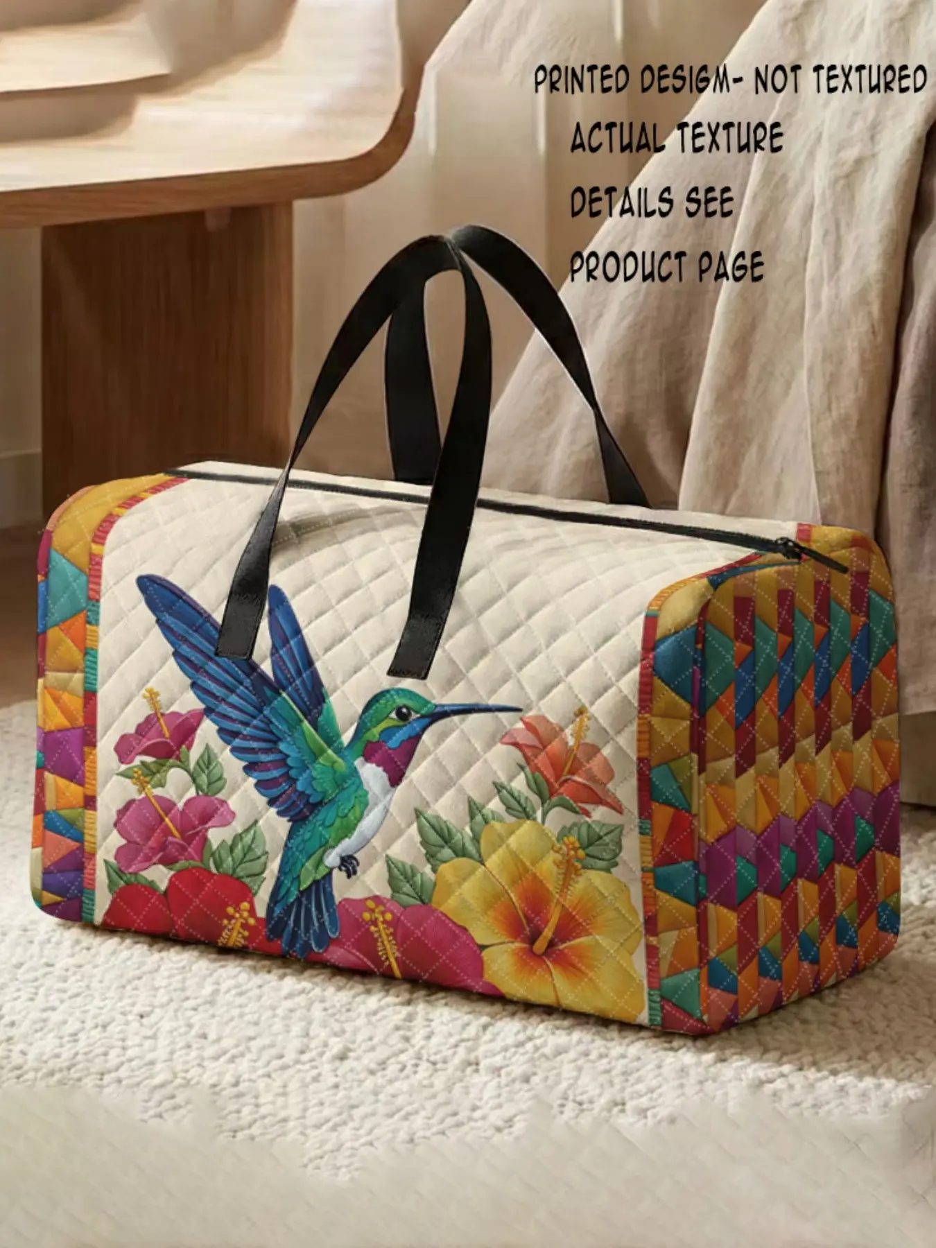Bird Flower Print Handbag, Large Capacity Travel Suitcase, Portable Overnight Bag, Yoga Training Bag, Shoe Storage Crossbody Bag, Versatile Travel Bag