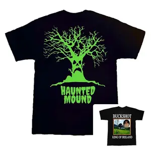 Men's Haunted Mound Double-Sided T-Shirt - Haunted Tree/Buckshot King of Ireland Print, 180g Cotton Fabric, Casual Underground Hip Hop Horrorcore Vibe Menswear Short-Sleeve Fan Tee