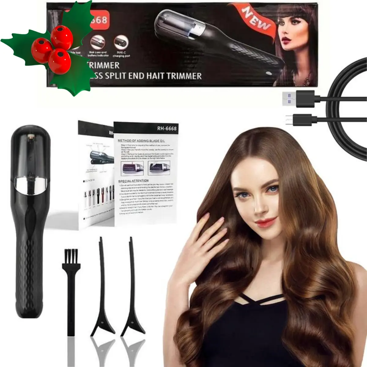 Automatic Electric Hair Clipper, Cordless Type-c Rechargeable Hair Split End Clipper, Split End Trimmer, Comfortable for Gift Barber Clippers