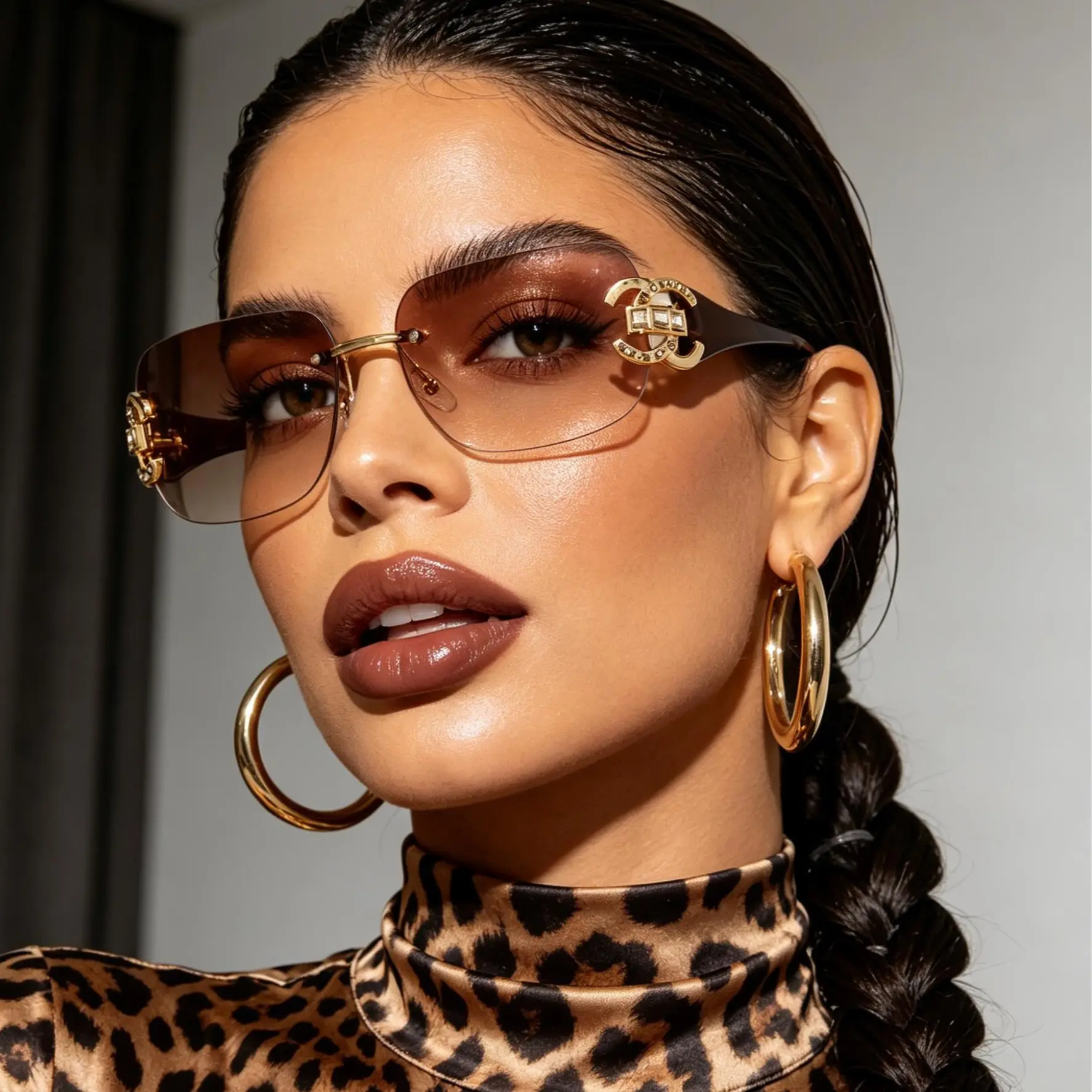 Women's Rimless Rectangle Sunglasses - Gradient Lens, UV400 Protection, Y2K Vintage Designer-Inspired Eyewear