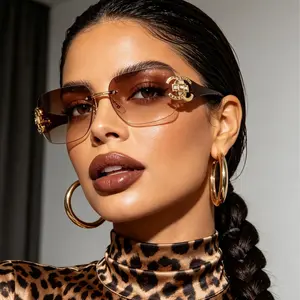 Women's Rimless Rectangle Sunglasses - Gradient Lens, UV400 Protection, Y2K Vintage Designer-Inspired Eyewear