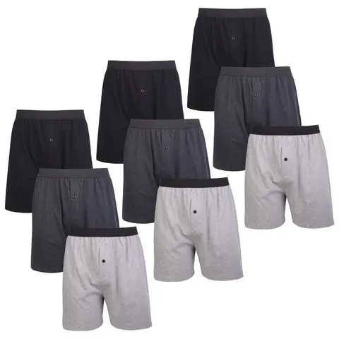 Men's 9-Pack Boxer Briefs Box Set - Cotton (Algodón) Fabric, Relaxed Loose Fit, Soft Breathable Plain Solid Underwear with Button Fly Pouch, Elastic Waist, S-3XL Menswear, Relaxed Fit