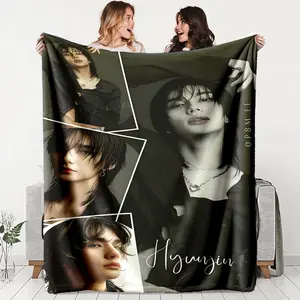 Hyunjin Theme Flannel Blanket, Soft Lightweight Warm, Four Seasons Use, Bed Sofa Cover, Office Travel Gift, Cute Plush Throw, Home Decor