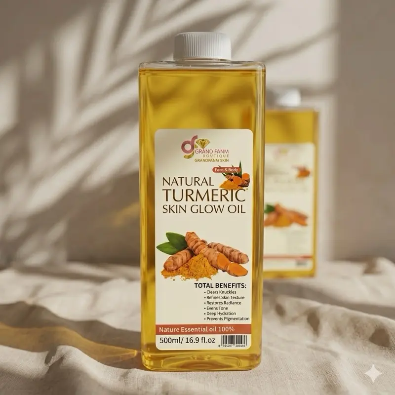 Grand Fanim Natural Turmeric Skin Glow Oil 500ml - 16.9 fl oz for Clear Knuckles Refine Texture & Deep Hydration