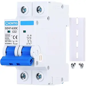 32 Amp Miniature DC Circuit Breaker 500V 2 Pole, Solar PV Disconnect Switch with Thermal Magnetic Trip, DIN Rail Mount Isolator C32