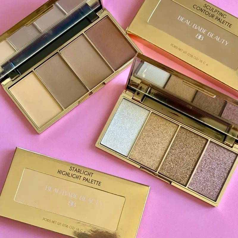 Beau Babe Beauty Starlight Highlighter Palette - 4 Buildable Shimmer Shades Compact Makeup Set, Assorted Shades & Brush-On Highlighters & Luminizers for Facial Glow Enhancement, Makeup Products, Luminous