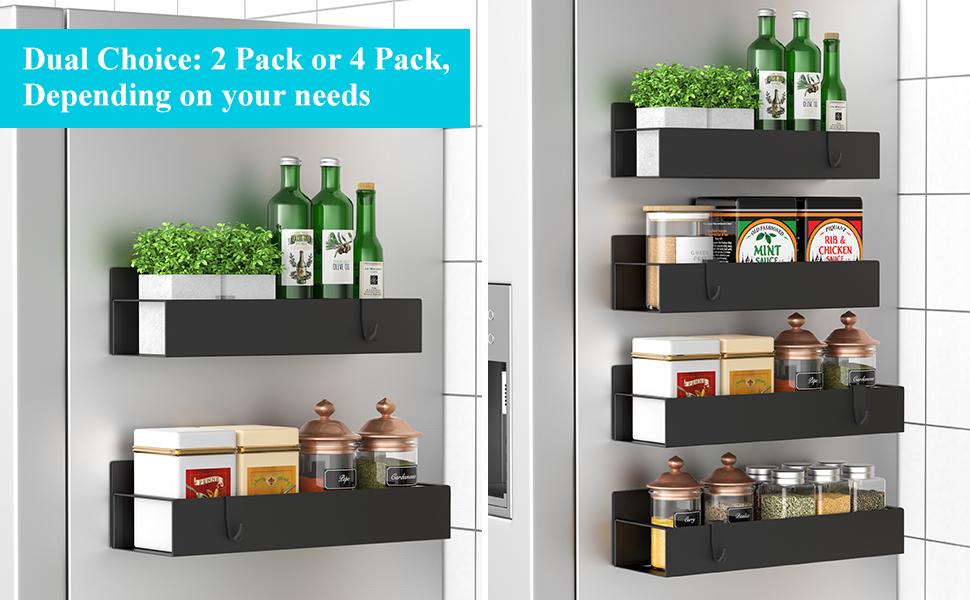 Magnetic Spice Storage Rack Organizer for Refrigerator and Oven, Black Fridge Organizers and Storage, 2 Pack