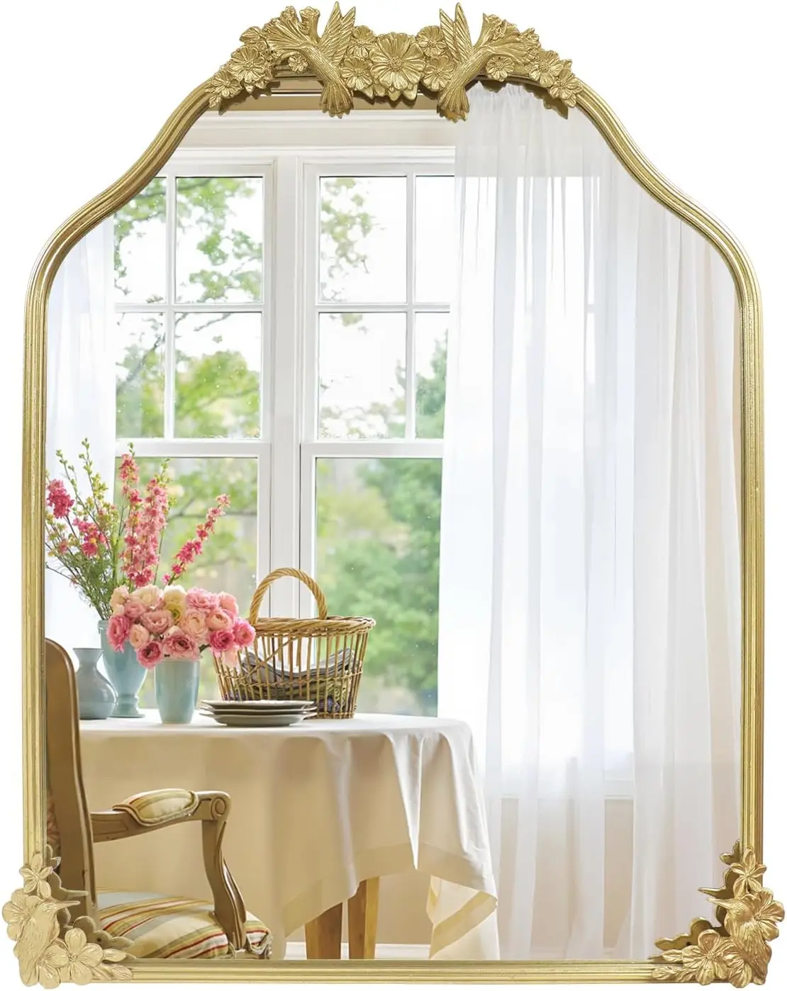 G-LEAF 30"X40" Vintage Baroque Arch Glass Mirror, Gold Ornate Metal Frame Decorative Accent Wall-Mounted Mirror - Room Decor for Living Room, Bathroom (Mountable-Hanging)