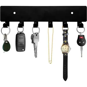 Key Holder for Wall, Key Hooks with 6 Hooks, Wall Mounted Key Holder for Hallway, Self Adhesive Key Rack(Black)