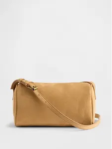 Vegan Suede Barrel Bag Color Honey Brown
