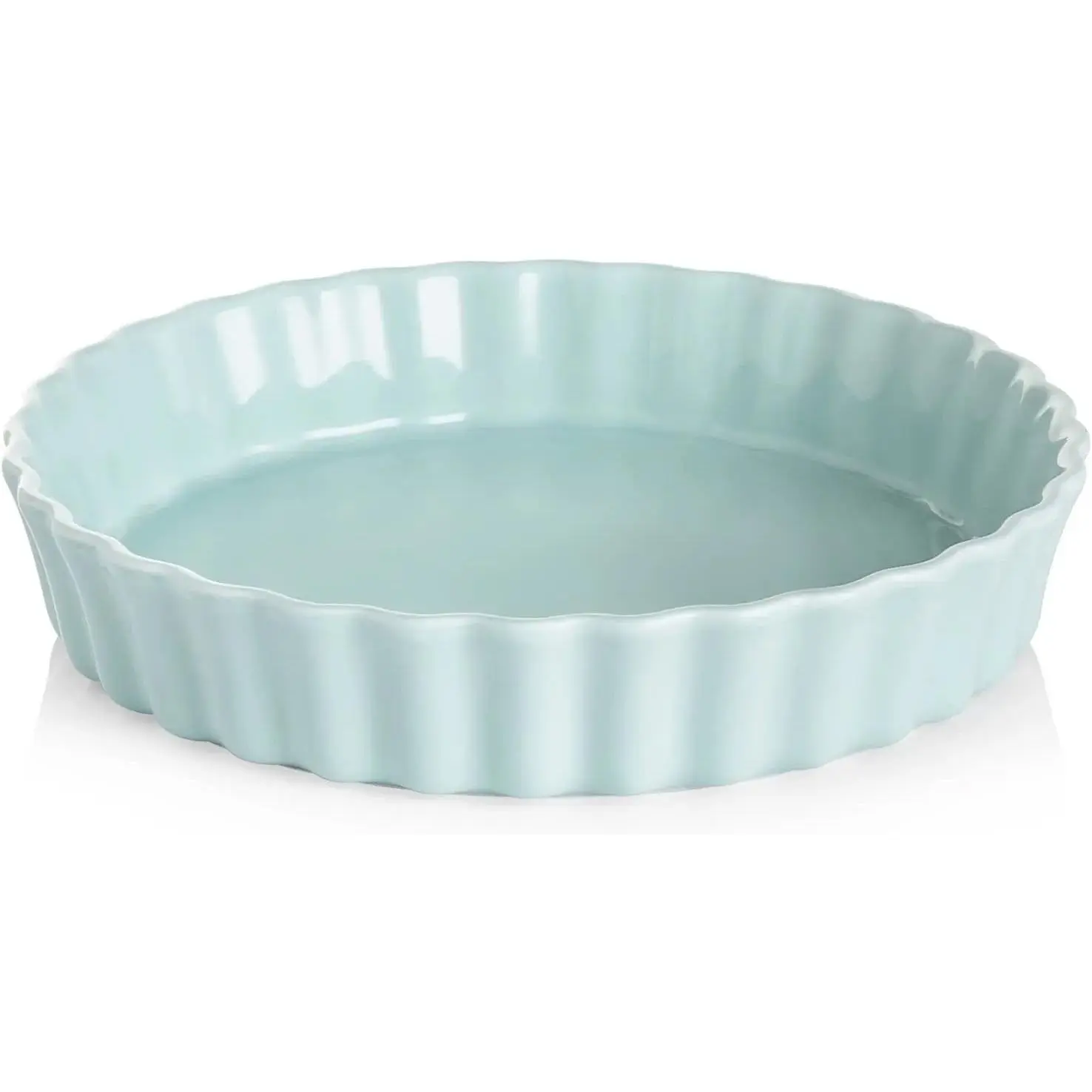 Ceramic Pie Pan, 9.5 Inches Round Wavelet Fringe Dish, Non-Stick Plate for Baking Pumpkin, Apple (Turquoise)