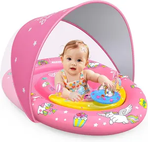 Baby Pool Float with Canopy UPF 50+ Sun Protection, Double Air Chambers Infants Swimming Floats with Sound Toys Adjustable Safety Seat Toddler Float for Boys and Girls 6-36 Months