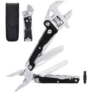 W4 Adjustable Ratchet Wrench Multitool, 11-IN-1 Foldable EDC Tool with Pliers, ,  and , Multi Tool for Camping, DIY, and Gifts for Him
