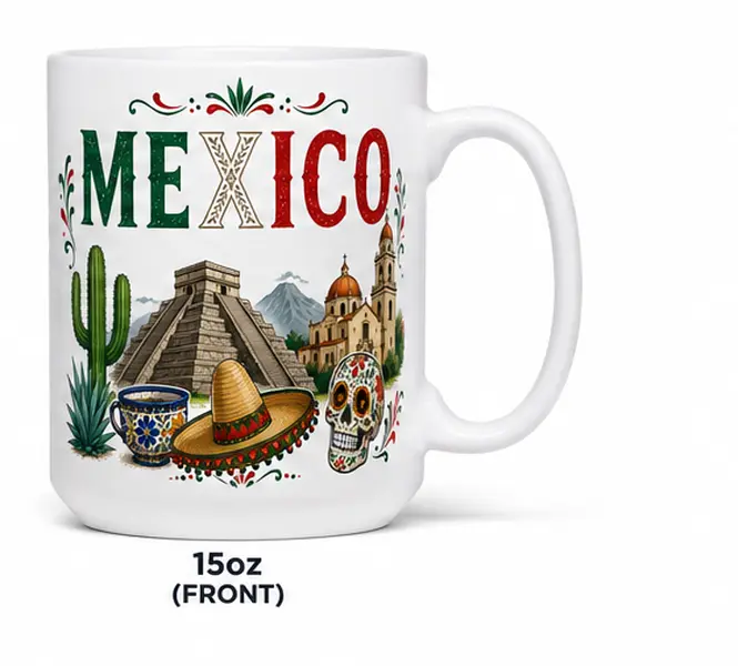 Traditional Mexican Culture Print Aesthetic Ceramic Coffee Cup - 12oz-15oz (0-500ml) Glossy Single Mug, Kitchenware Drinkware for Morning Beverages, Gift Idea, Morning Coffee