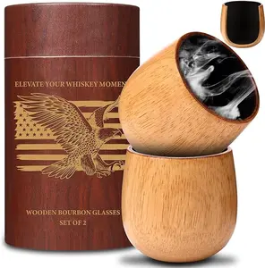 Oak Charred Whiskey Glass - Handcrafted Premium Oak Whiskey Tumbler, Unbreakable Old Fashioned Glass, Unique Wooden Bourbon Drinking Glass for Men