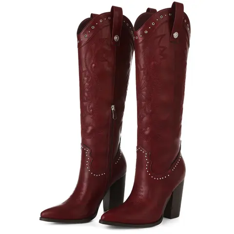 EROCALLI Women's Classic Mid-Calf Studded Cowboy Boots - Pointed Toe, Chunky Heel, Pull-On, Shoes for Women, Cowgirl Stuff, Western Stuff, All Seasons, Casual Booties for Dress, Wedding