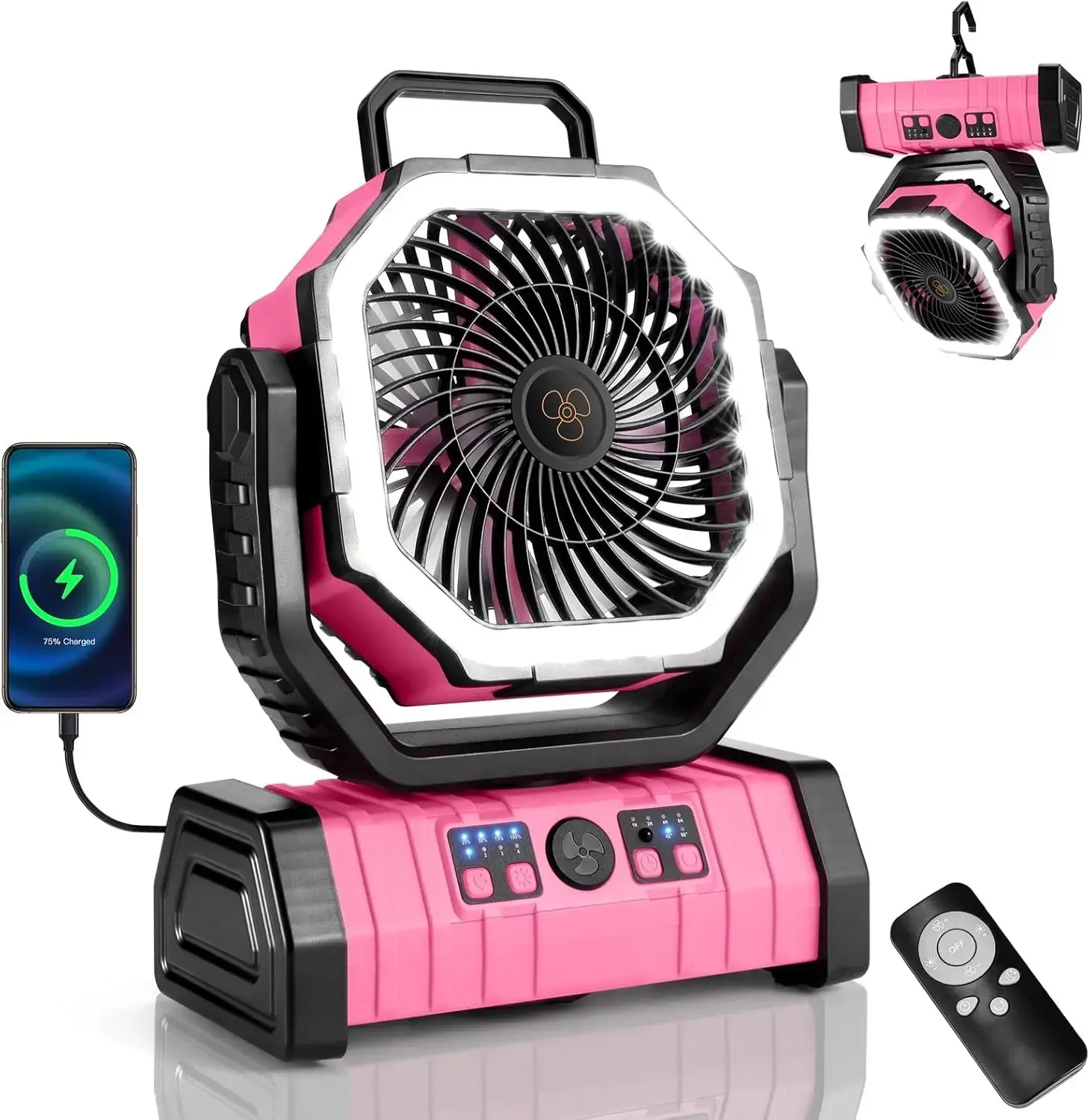 30000mAh Portable Camping Fan with LED Lantern, Auto-Oscillating Rechargeable Fan with Power Bank, 270° Rotation 360° Flip 4-Speed Quiet Fan for Outdoor, Tent, RV, Jobsite & Hurricane Emergency Survival Gear, Portable Outdoor Fan, Battery Powered Fan