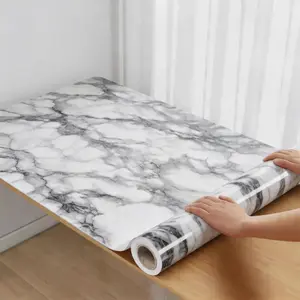 Marble Kitchen Oil-Proof Film, Waterproof Moisture-Proof Self-Adhesive Marble Pattern Wallpaper, Countertop Cabinet Renovation Tile Sticker