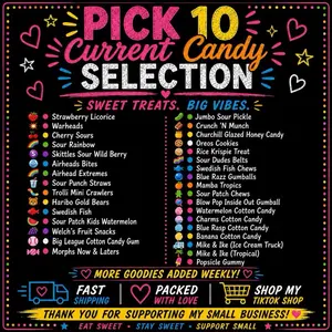 Pick and Mix Assorted Candy Mix Variety Pack - Choose 10 Options, Includes Sweet Treats, Sour Flavor Gummies, Tangy Fruity Sweets, Bulk Candy Snacking Set