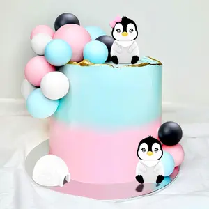 LaVenty cake shed cake topper gender reveal 23Pcs Pink Blue Gender Reveal Cake Toppers Boy or Girl Cake Decoration Penguin Cake Decoration Baby Shower Cake Decoration for Winter Wonderland