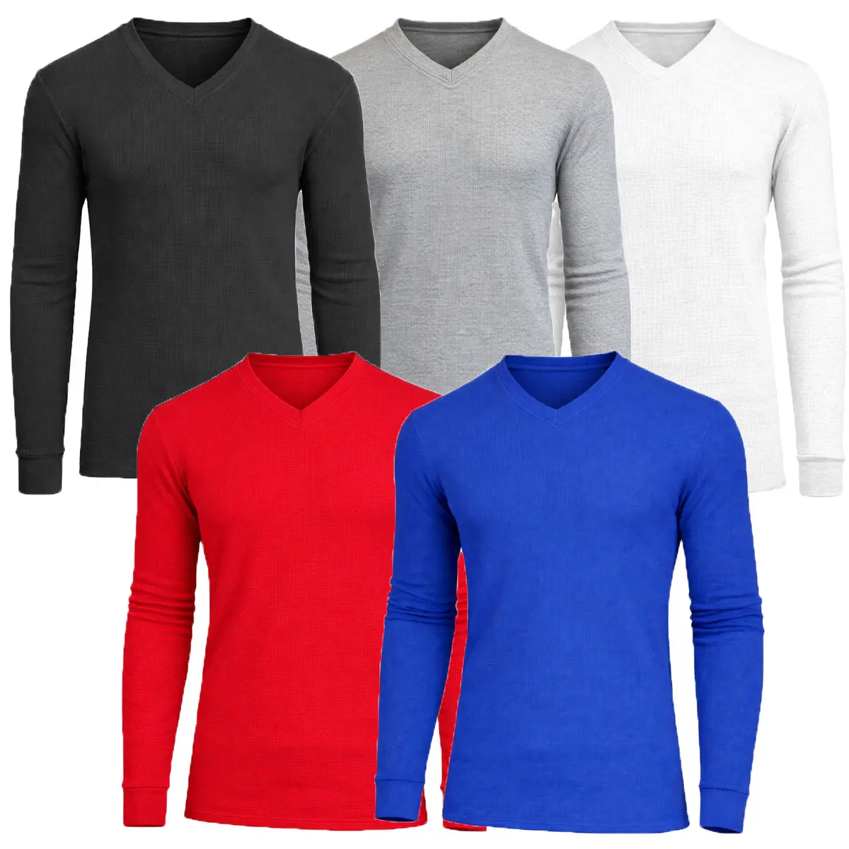 (V-Neck) Black-Heather Grey-White-Red-Royal