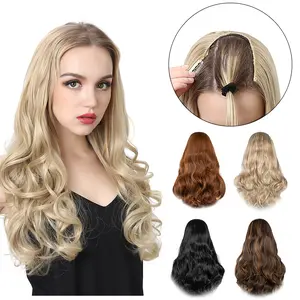U-Shaped Half-Head Synthetic Hair Extension Piece, European-American Style Long Curly Hair, Invisible Seamless Single-Piece Wig Accessory