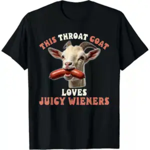 Humorous Goat Swallowing Hot Dogs Adult T-Shirt