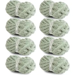 8 Jumbo Packs Chunky Chenille Yarn for Crocheting, 31.7 yds, 8 oz Each Skein Bulky Thick Fluffy Yarn for Knitting, Super Bulky Chunky Yarn for Hand Knitting Blanket, Soft Plush Yarn - Sage Green