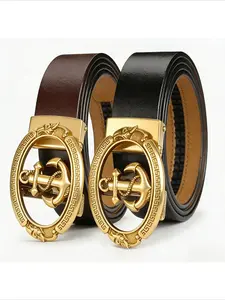Men's High-quality Metal Automatic Buckle Waistband Genuine Leather Belts Luxury Design Business Fashion Versatile Waist Straps Elegant Belt Buckle Trendy Exquisite Belt