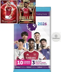 Premier League 2026 1 Pack of 25/26 New Soccer Cards + Bundle with hassentials Sticker Premier League Cards