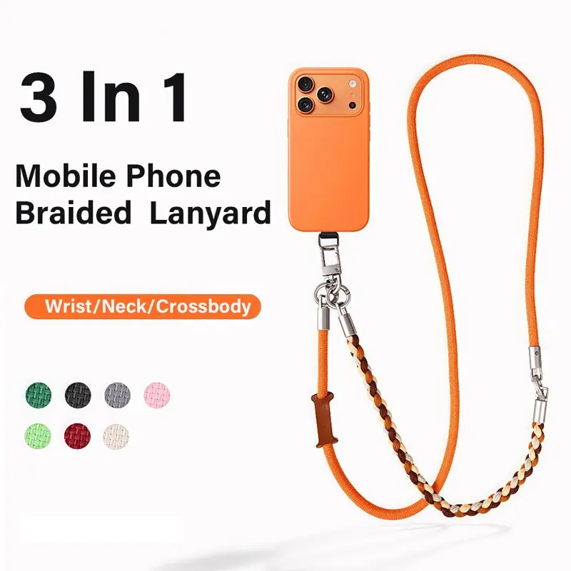 Three-In-One Detachable Durable Phone Lanyard, Adjustable Camera Wrist Strap, Crossbody Braided Hanging Rope, Neck Pendant for All Phones, Mobile Accessories, Cell Phone Accessories, Smartphone Accessories, Cellphone Accessories