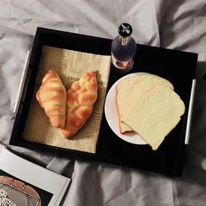 Coffee Table Beautiful Modern Elegant Decorative Rectangle Classic Decorative Tray, Ottoman Coffee Table Perfume Living Room Kitchen Serving Tray with Metal Handles for All Occasion's, Breakfast, Drinks, Liquor Serving Platter