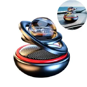 Solar-powered rotating car ornament, aluminum alloy “floating in space” car air freshener, Car Aromatherapy, automatically rotating crystal ball, emits a subtle fragrance, battery-free, with replaceable fragrance pads for the dashboard