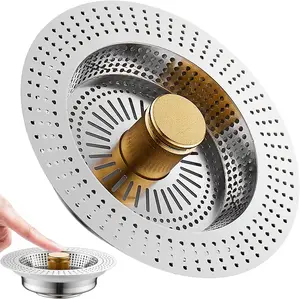 Stainless Steel SUS 304 Sink Strainer Basket 3 in 1 Kitchen Sink Drain Strainer Stopper Universal Pop Up Kitchen Sink Stopper Strainer for US Standard Kitchen Drain with Filter